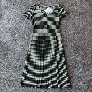 Ellison Olive and White Striped Dress Small NWT